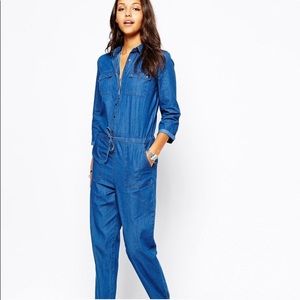 One piece denim jumpsuit
